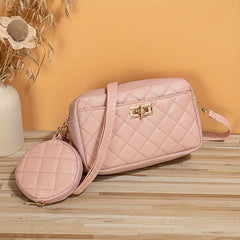 Argyle Quilted Square Shoulder Bag with Pouch