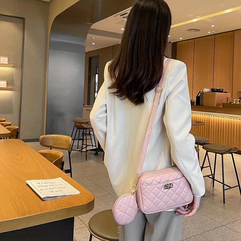 Argyle Quilted Square Shoulder Bag with Pouch