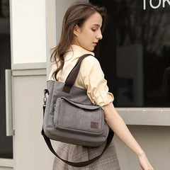 Canvas Large Capacity Zip Shoulder Bag