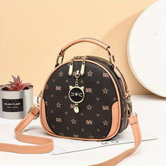 Cat Shape Pendant Shoulder Bag Double Zipper Top Handle Handbag