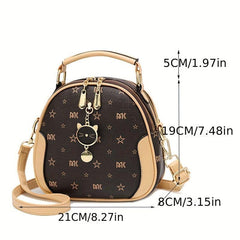 Cat Shape Pendant Shoulder Bag Double Zipper Top Handle Handbag