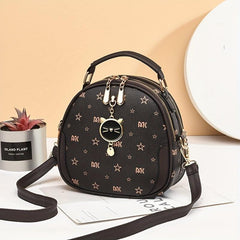 Cat Shape Pendant Shoulder Bag Double Zipper Top Handle Handbag