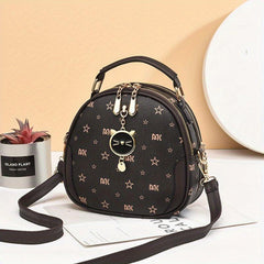 Cat Shape Pendant Shoulder Bag Double Zipper Top Handle Handbag