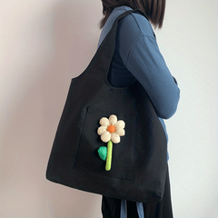 Large Capacity Flower Shoulder Bag Canvas Hobo Bag Women's Versatile Casual Hand