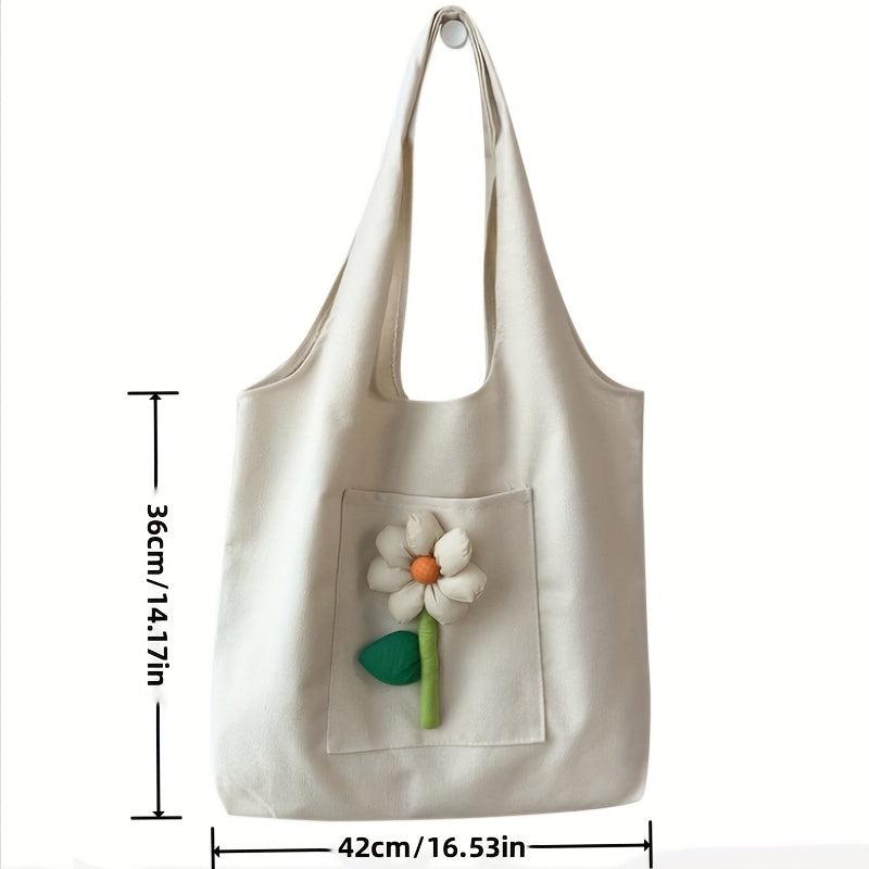 Large Capacity Flower Shoulder Bag Canvas Hobo Bag Women's Versatile Casual Hand