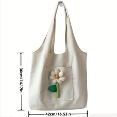 Large Capacity Flower Shoulder Bag Canvas Hobo Bag Women's Versatile Casual Hand