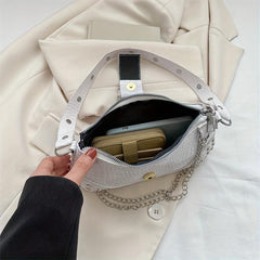 Crocodile Patten Embossed Studded Shoulder Bag Punk Style