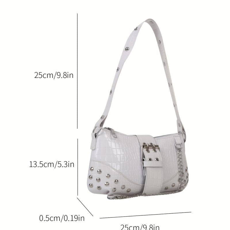 Crocodile Patten Embossed Studded Shoulder Bag Punk Style