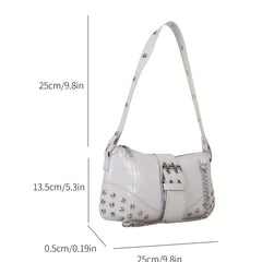 Crocodile Patten Embossed Studded Shoulder Bag Punk Style