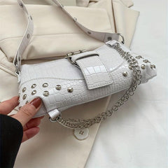 Crocodile Patten Embossed Studded Shoulder Bag Punk Style