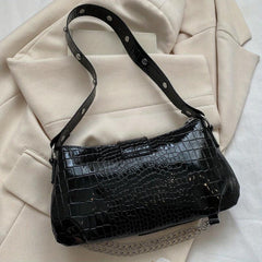 Crocodile Patten Embossed Studded Shoulder Bag Punk Style