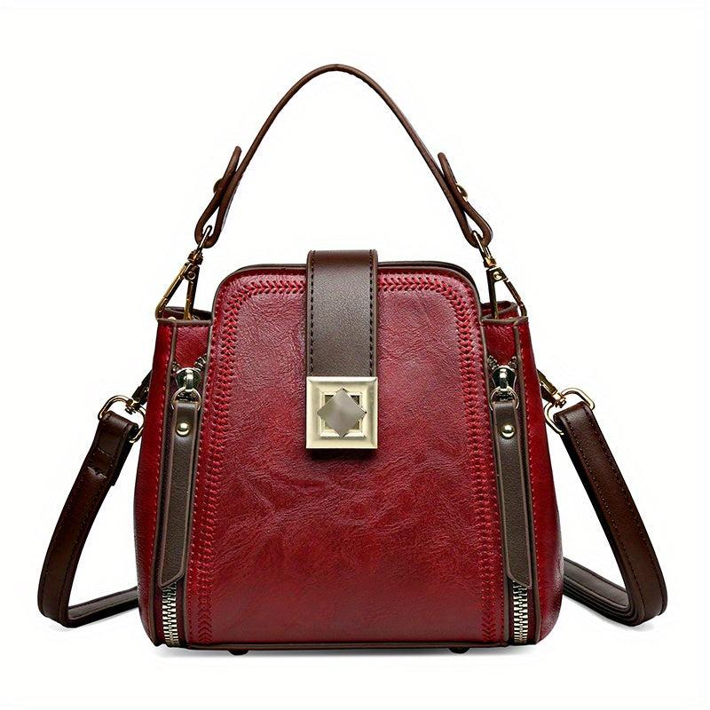 Stylish PU Leather Shoulder Bag Top Handle Zipper Crossbody Bag