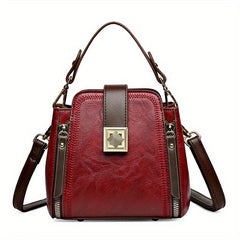 Stylish PU Leather Shoulder Bag Top Handle Zipper Crossbody Bag