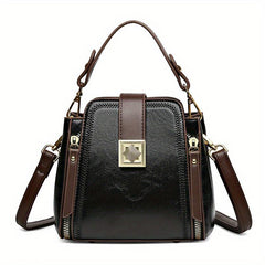 Stylish PU Leather Shoulder Bag Top Handle Zipper Crossbody Bag