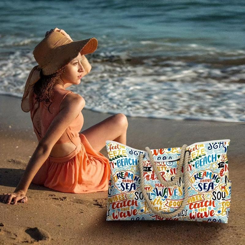 All Over Pattern Tote Shoulder Bag Lightweight Beach Storage Bag