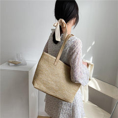 Straw Woven Summer Tote Bag Large Capacity Beach Shoulder Bag Women's Handbag