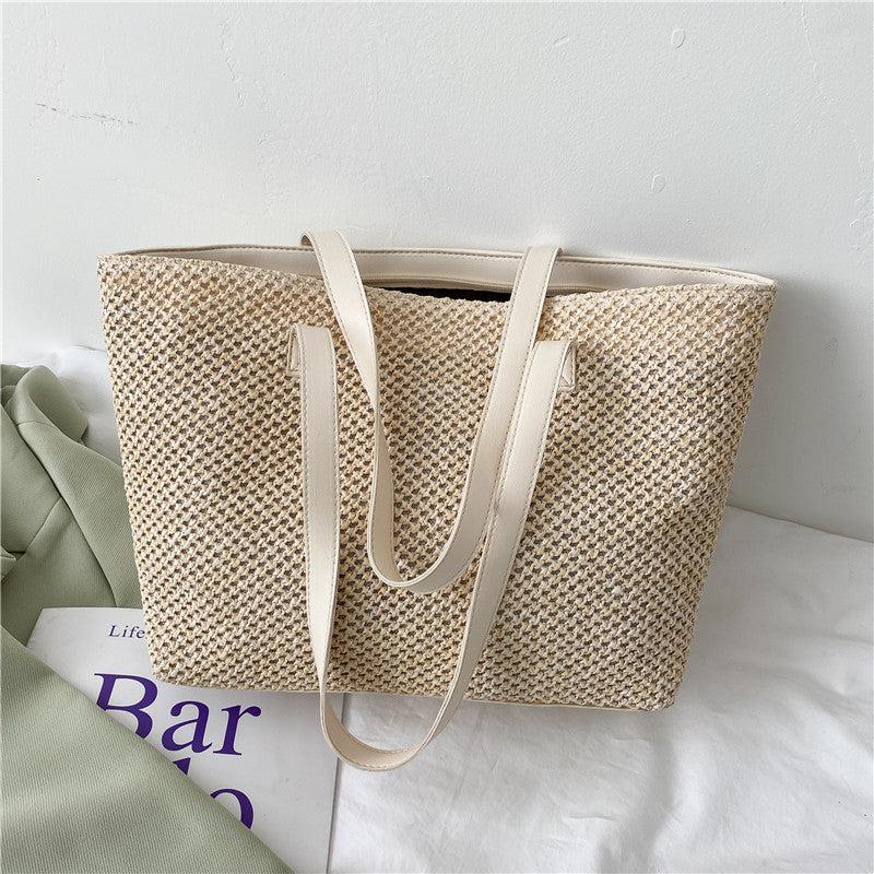 Straw Woven Summer Tote Bag Large Capacity Beach Shoulder Bag Women's Handbag