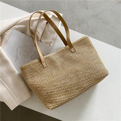 Straw Woven Summer Tote Bag Large Capacity Beach Shoulder Bag Women's Handbag