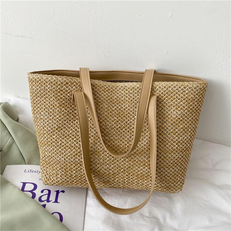 Straw Woven Summer Tote Bag Large Capacity Beach Shoulder Bag Women's Handbag