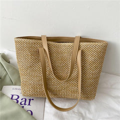 Straw Woven Summer Tote Bag Large Capacity Beach Shoulder Bag Women's Handbag