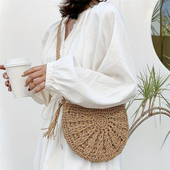 Boho Style Round Tassel Woven Straw Bag Crossbody Beach Bag