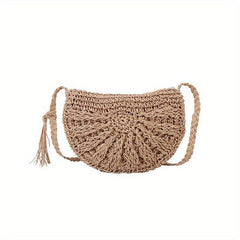 Boho Style Round Tassel Woven Straw Bag Crossbody Beach Bag