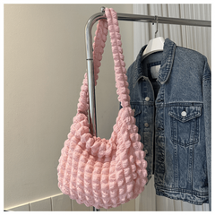 Ruched Nylon Crossbody Bag Bubble Hobo