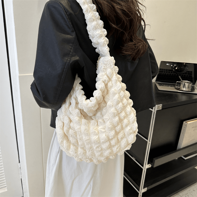 Ruched Nylon Crossbody Bag Bubble Hobo