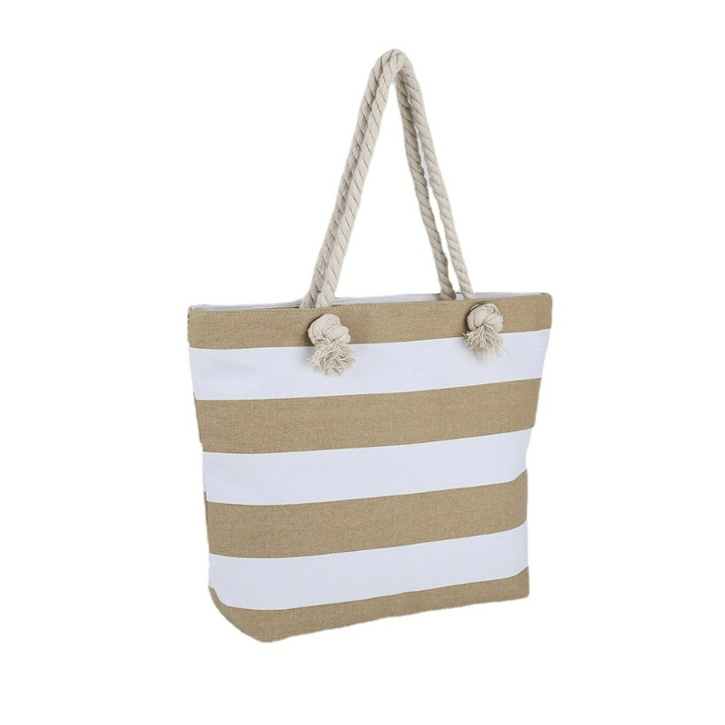 Stripe Canvas Beach Shoulder Bag Casual Travel Tote Bag Women's Versatile