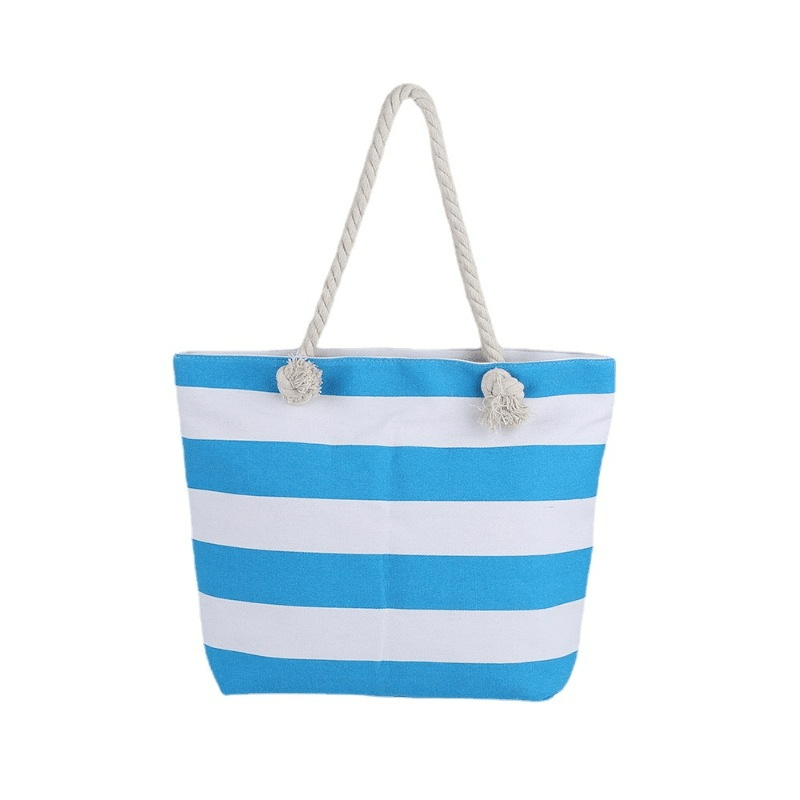 Stripe Canvas Beach Shoulder Bag Casual Travel Tote Bag Women's Versatile