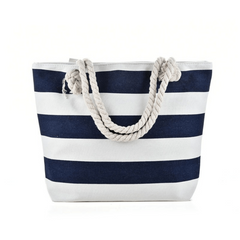 Stripe Canvas Beach Shoulder Bag Casual Travel Tote Bag Women's Versatile