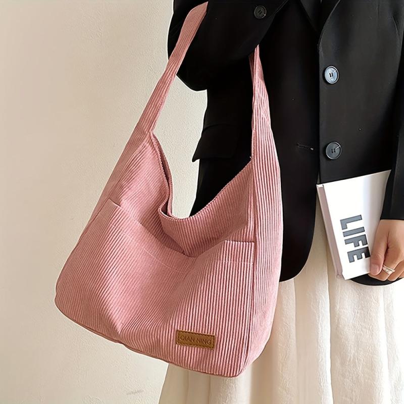 Large Capacity Corduroy Tote Bag Shoulder Shopping Underarm Bag