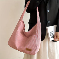 Large Capacity Corduroy Tote Bag Shoulder Shopping Underarm Bag