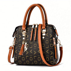 Pattern Tassel Cat Pendant Shoulder Bag Top Handle Crossbody Bag