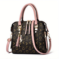 Pattern Tassel Cat Pendant Shoulder Bag Top Handle Crossbody Bag