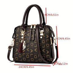 Pattern Tassel Cat Pendant Shoulder Bag Top Handle Crossbody Bag
