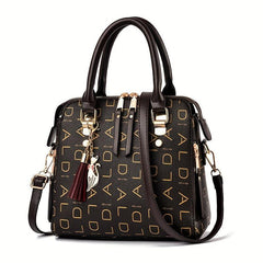 Pattern Tassel Cat Pendant Shoulder Bag Top Handle Crossbody Bag