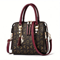 Pattern Tassel Cat Pendant Shoulder Bag Top Handle Crossbody Bag