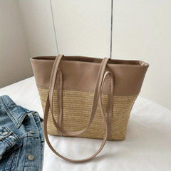 Bohemian Straw Tote Bag for Women, Large Shoulder Handbag for Vacation Beach