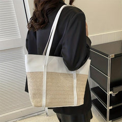 Bohemian Straw Tote Bag for Women, Large Shoulder Handbag for Vacation Beach