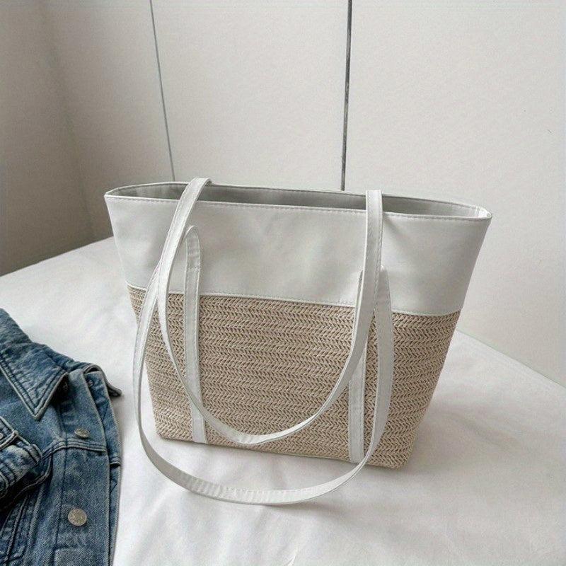 Bohemian Straw Tote Bag for Women, Large Shoulder Handbag for Vacation Beach