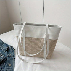 Bohemian Straw Tote Bag for Women, Large Shoulder Handbag for Vacation Beach