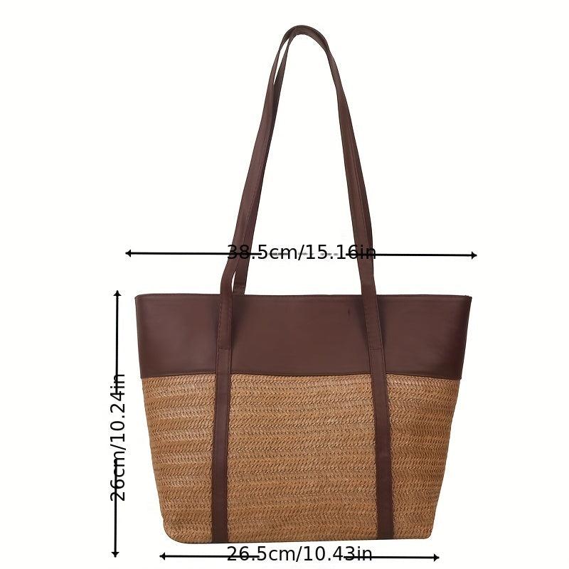 Bohemian Straw Tote Bag for Women, Large Shoulder Handbag for Vacation Beach