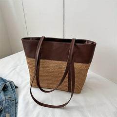 Bohemian Straw Tote Bag for Women, Large Shoulder Handbag for Vacation Beach
