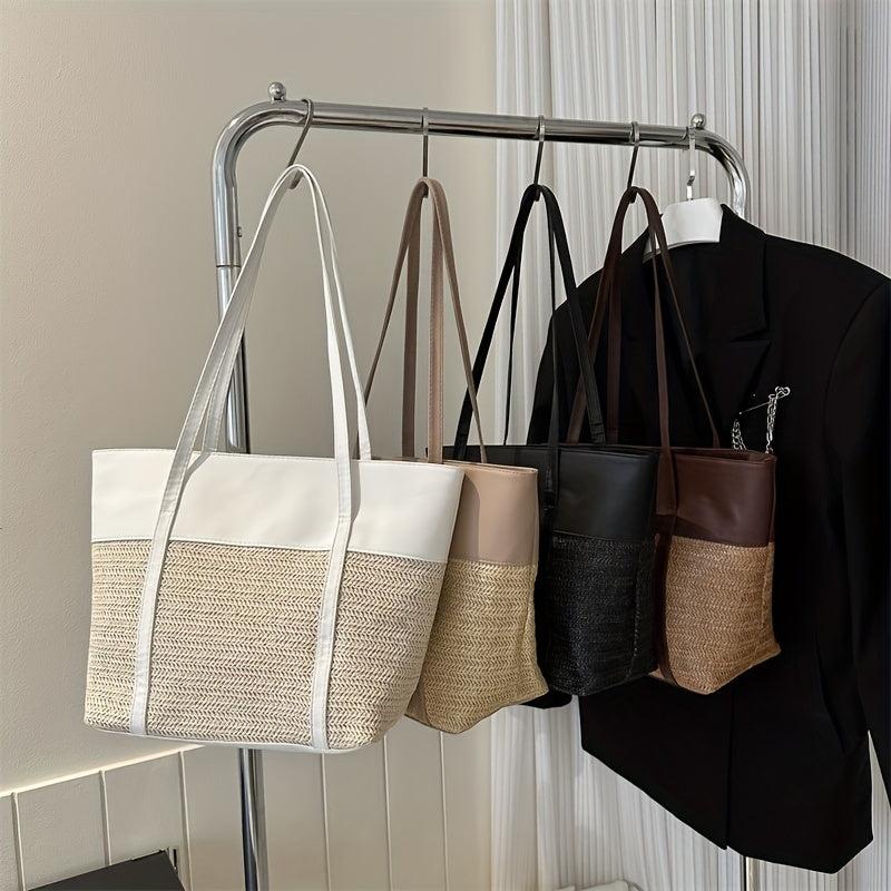 Bohemian Straw Tote Bag for Women, Large Shoulder Handbag for Vacation Beach