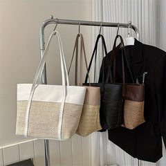 Bohemian Straw Tote Bag for Women, Large Shoulder Handbag for Vacation Beach