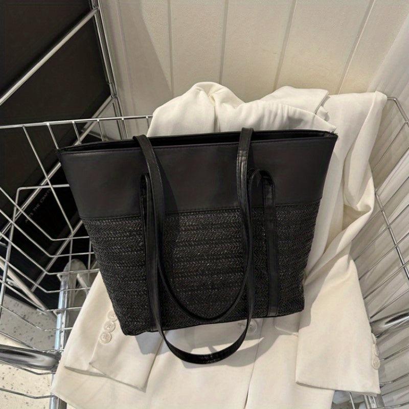 Bohemian Straw Tote Bag for Women, Large Shoulder Handbag for Vacation Beach