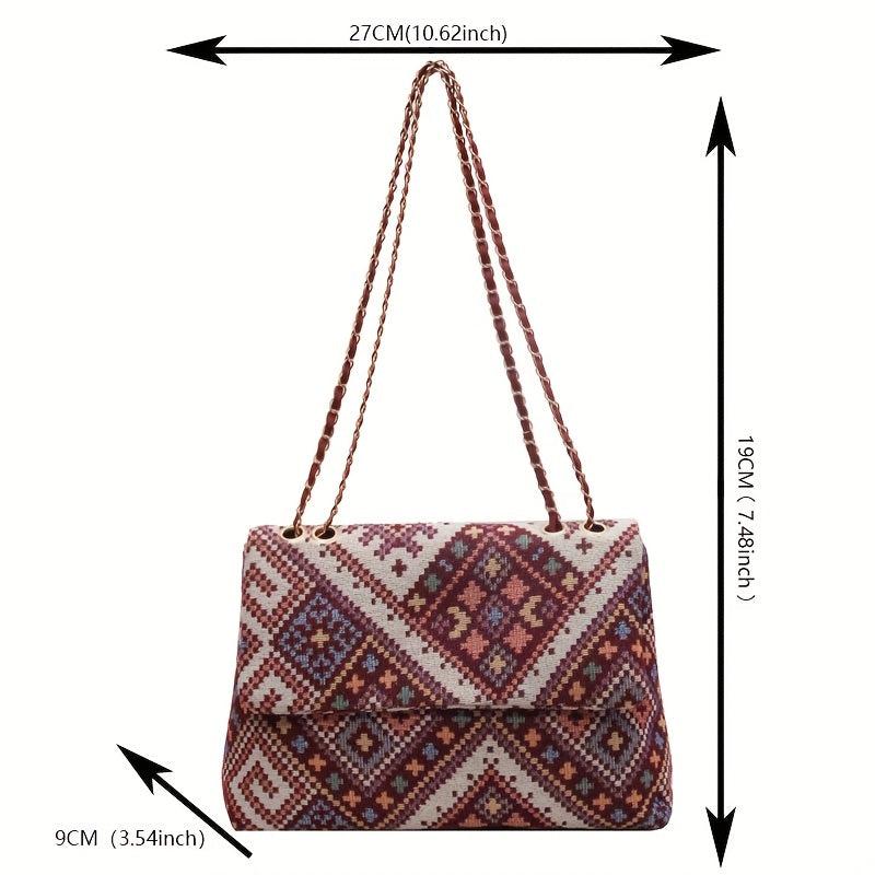 Vintage Geometric Pattern Shoulder Chain Crossbody Bag