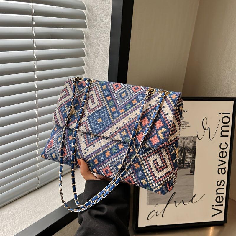 Vintage Geometric Pattern Shoulder Chain Crossbody Bag