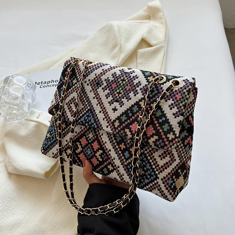 Vintage Geometric Pattern Shoulder Chain Crossbody Bag